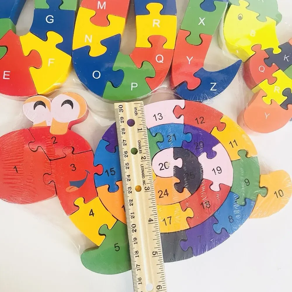 3 Alphabet & Number‎ Jigsaw Puzzle Animal Wooden Puzzle Snake Snail Turtle
